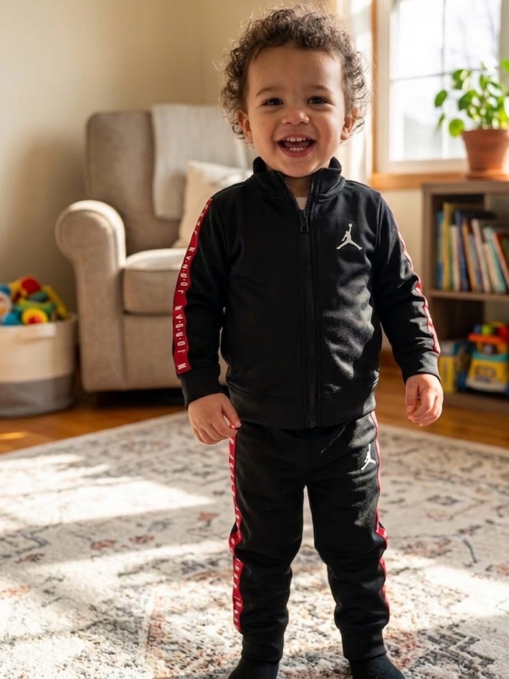 Jordan Black Kids Sweatpants with Red Side Tape